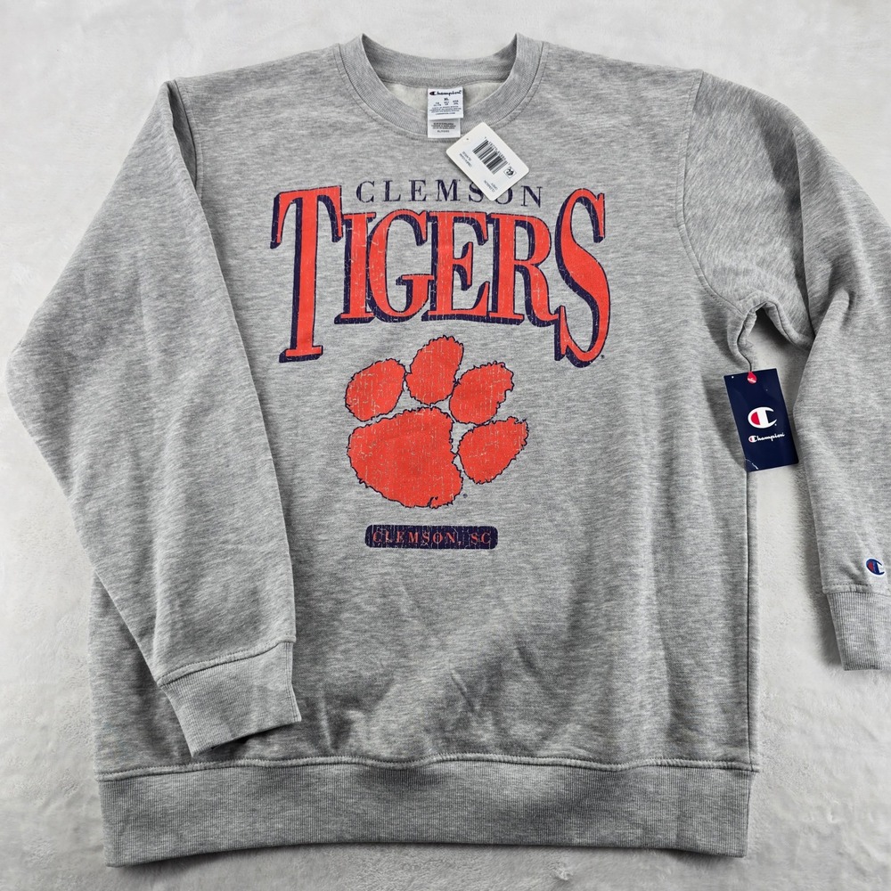 Champion Clemson Tigers Sweatshirt Large Grey Crewneck NCAA Paw Logo NWT